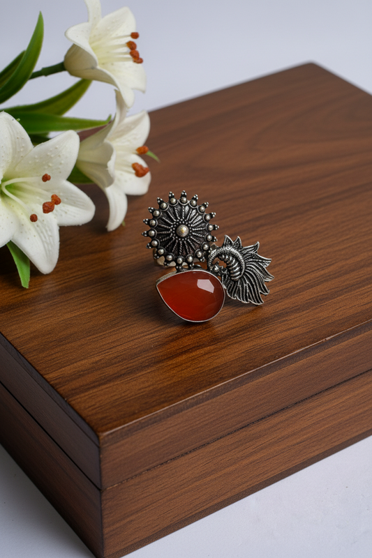 Coral Seahorse Statement Ring
