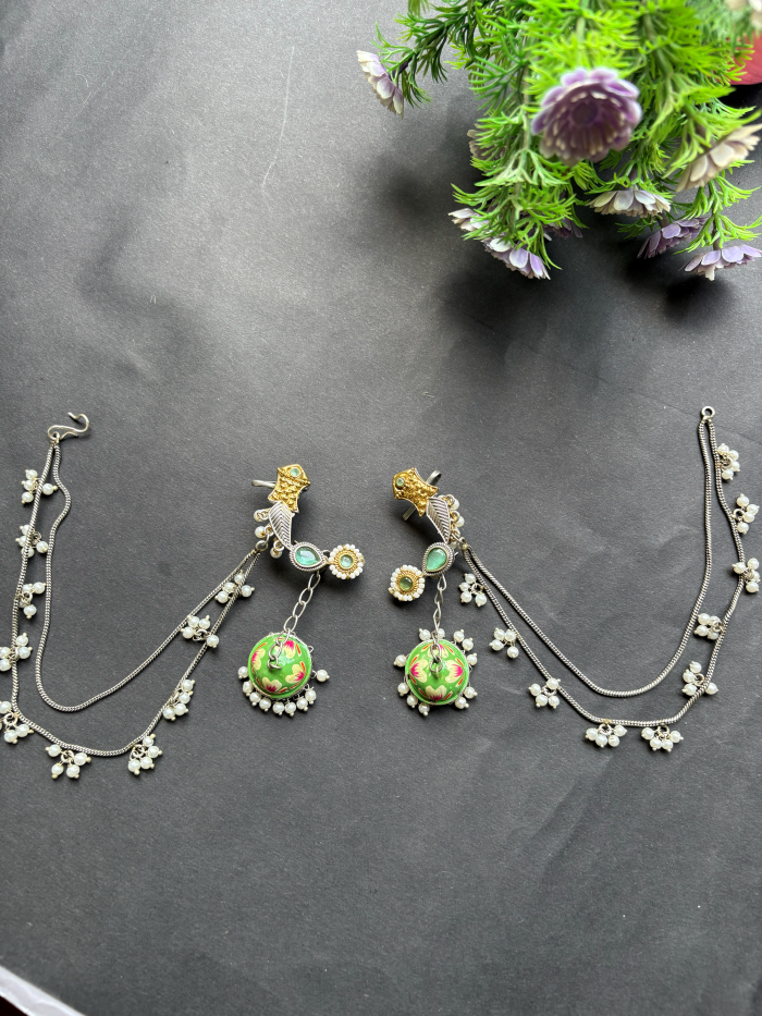 Pearl Chain Ear Cuff Jhumkas
