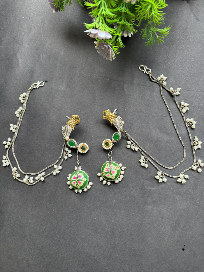 Pearl Chain Ear Cuff Jhumkas