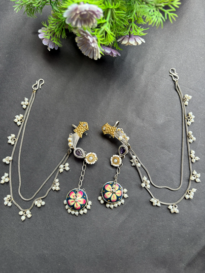 Pearl Chain Ear Cuff Jhumkas
