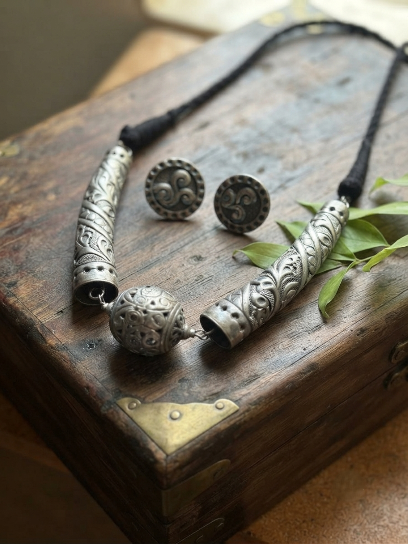 Silver Tribal Statement Necklace SetSilver Tribal Statement Necklace Set