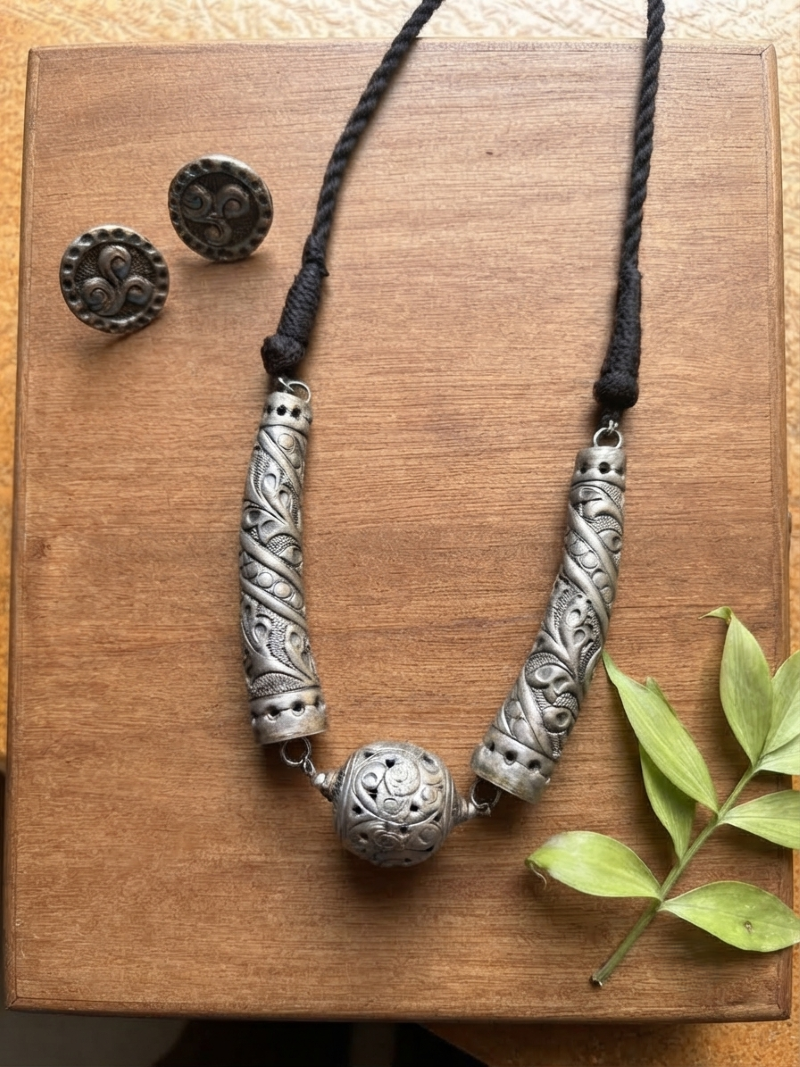 Silver Tribal Statement Necklace Set