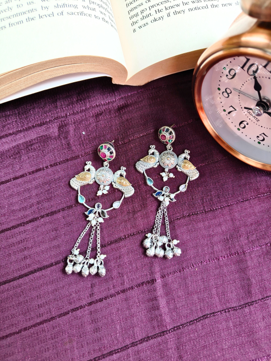 Bird Ghungroo Chandbali Earrings