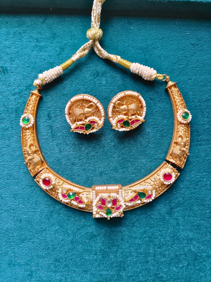 Gajraj Panchi Kundan Hasli Set