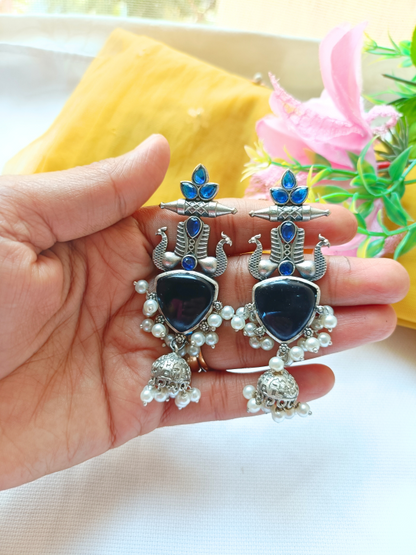 Tia Jhumki Oxidised Earrings