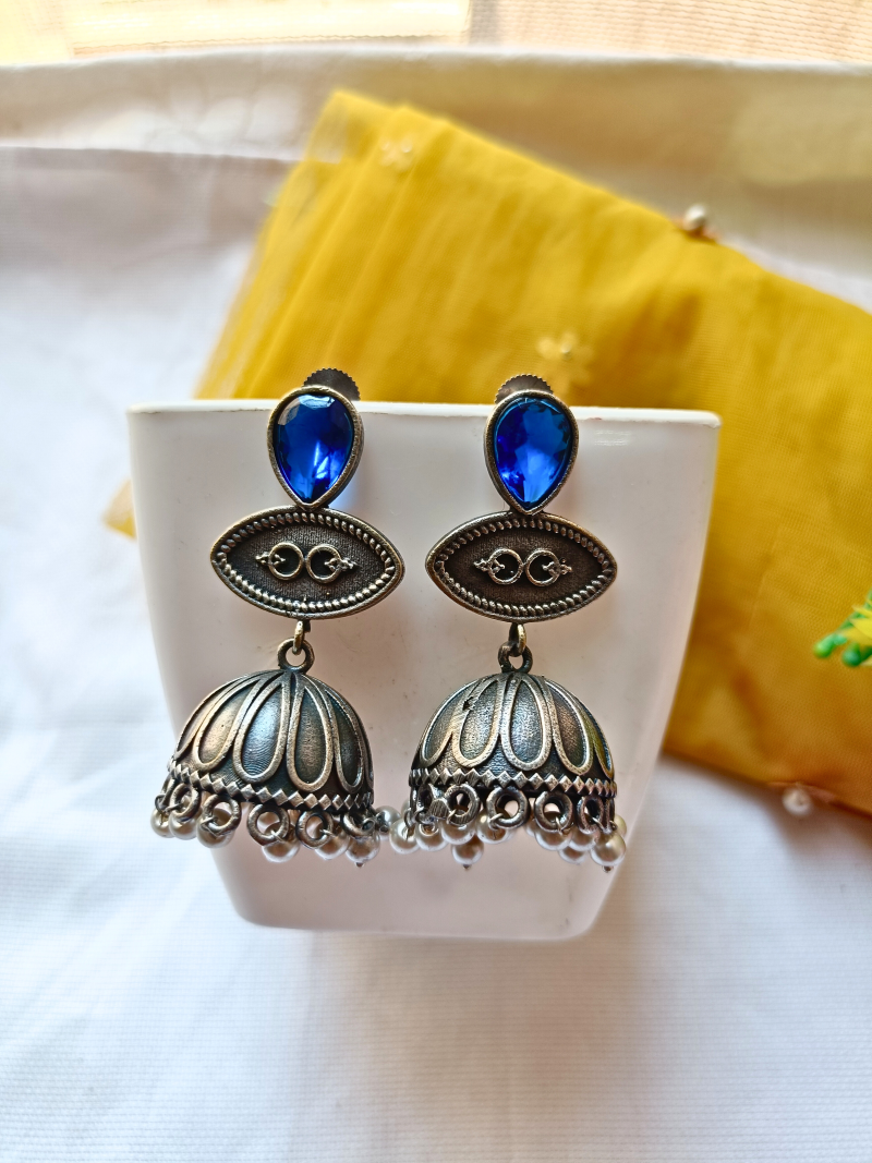 Natasha Jhumki Oxidised Earrings