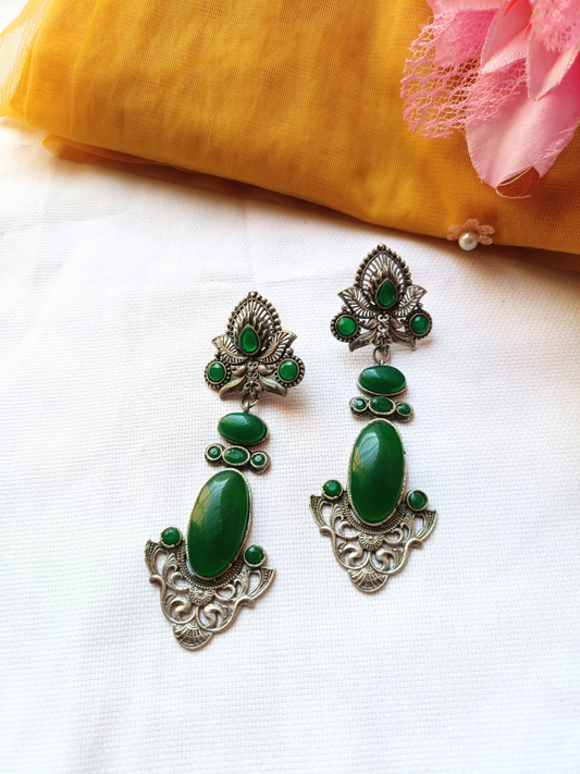 Zara Green Oxidised Earrings