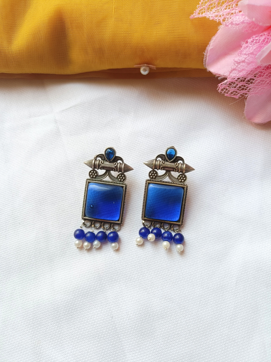 Avika Blue Oxidised Earrings