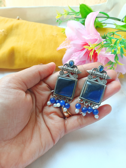 Avika Blue Oxidised Earrings