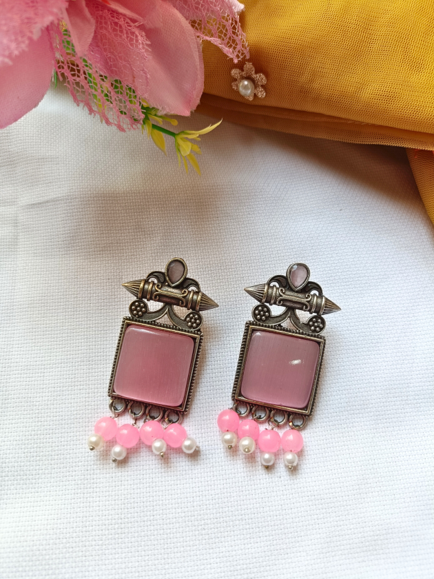 Avika Pink Oxidised Earrings