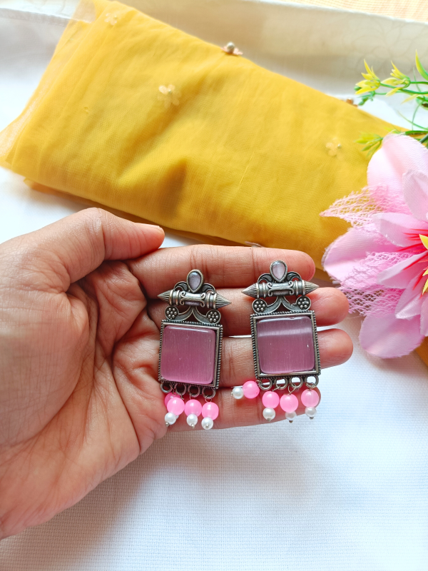 Avika Pink Oxidised Earrings