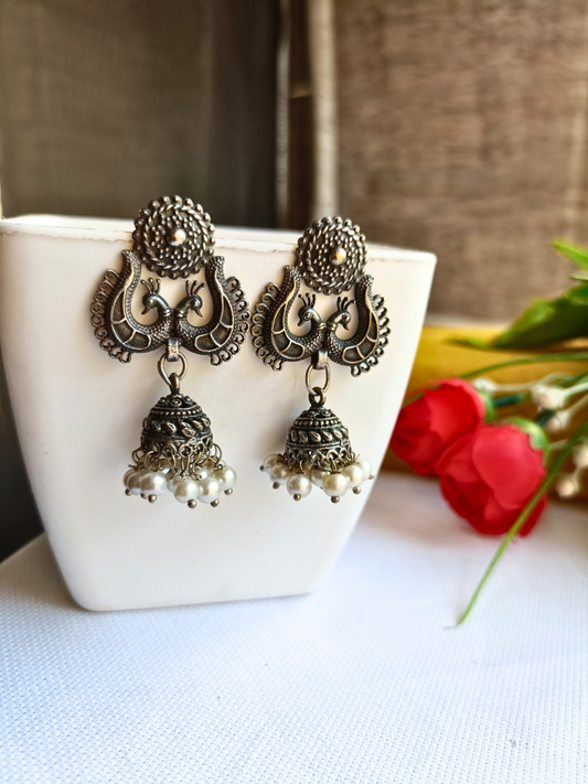 Antique Vedas Oxidised Jhumki Earrings