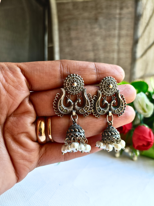 Antique Vedas Oxidised Jhumki Earrings