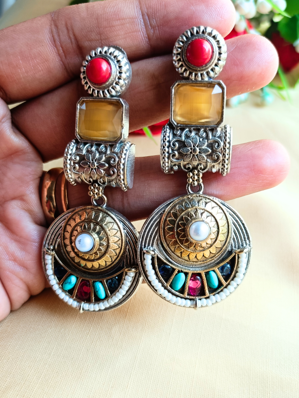 Yellow Mannat Dual Tone Earrings