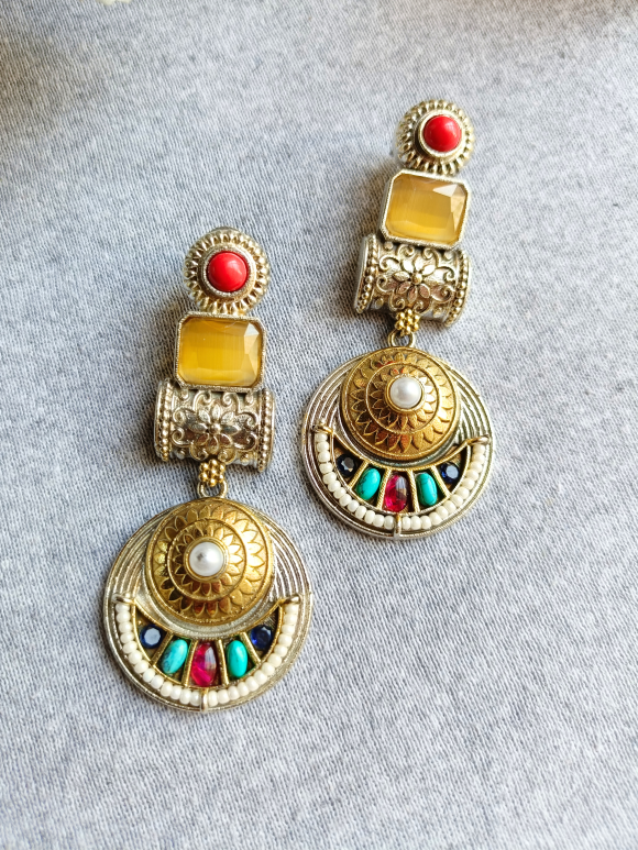 Yellow Mannat Dual Tone Earrings