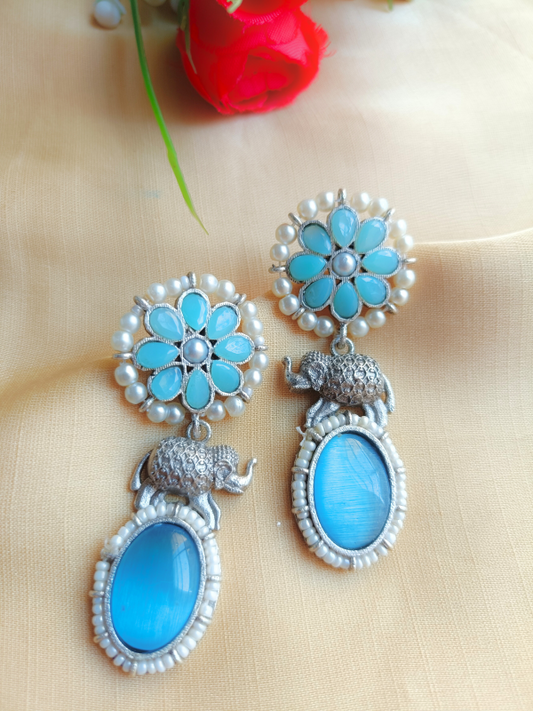 Suri Blue Oxidised Earrings