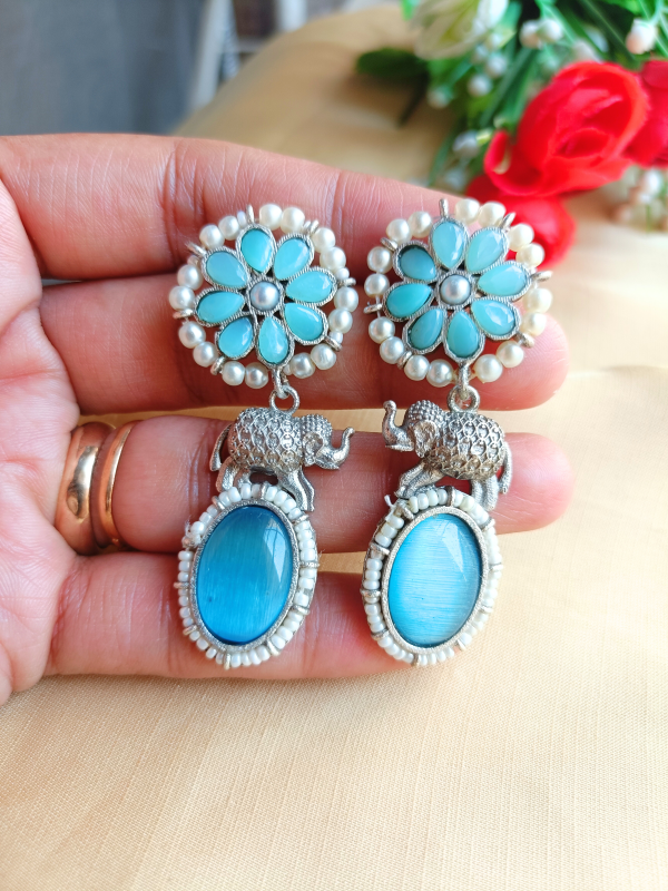 Suri Blue Oxidised Earrings