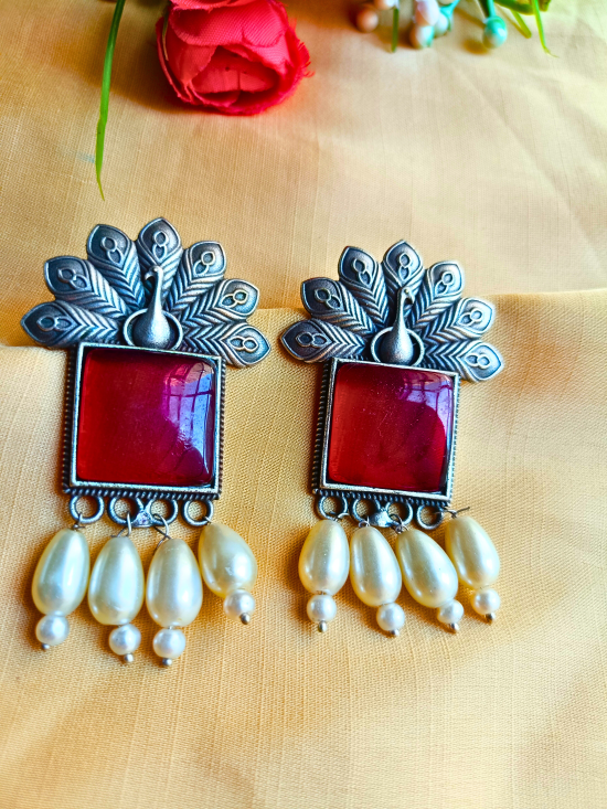 Rimaya Ruby Oxidised Earrings