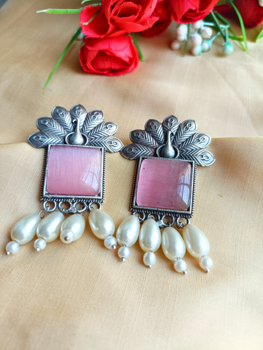 Rimaya Pink Oxidised Earrings