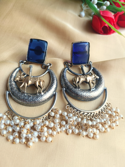 Abhikhya Blue Dual Tone Earrings