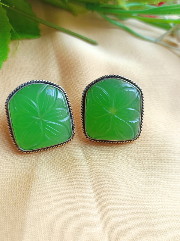 Carving Green Stud Earrings