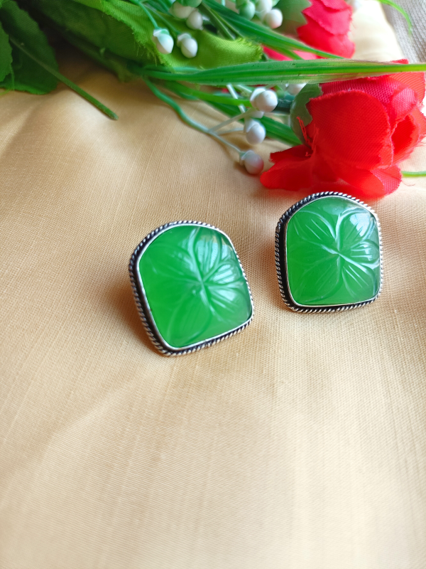 Carving Green Stud Earrings