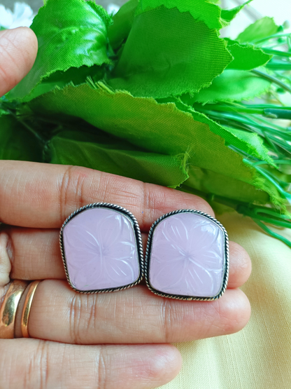 Carving Pink Stud Earrings