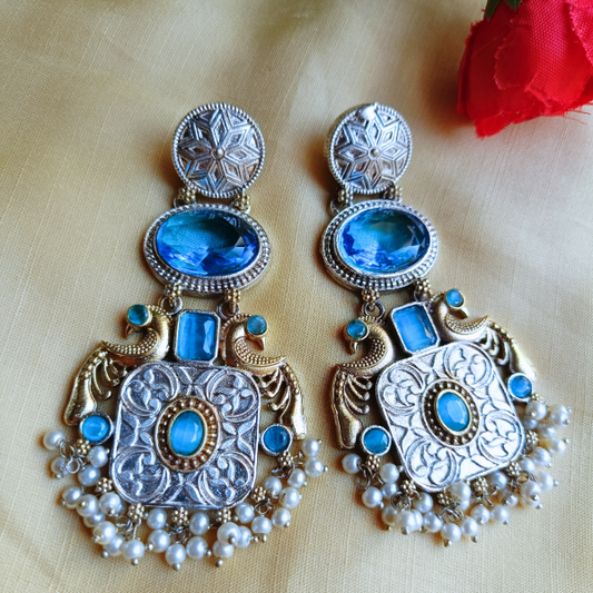 Rani Blue Dual Tone Earrings