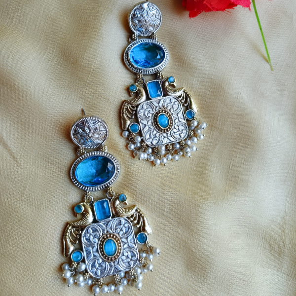 Rani Blue Dual Tone Earrings