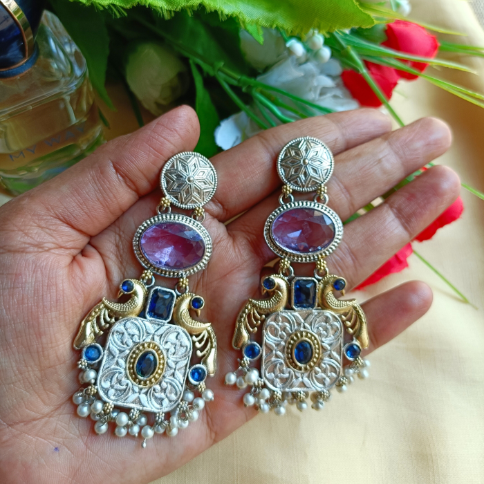 Rani Lavendar Dual Tone Earrings