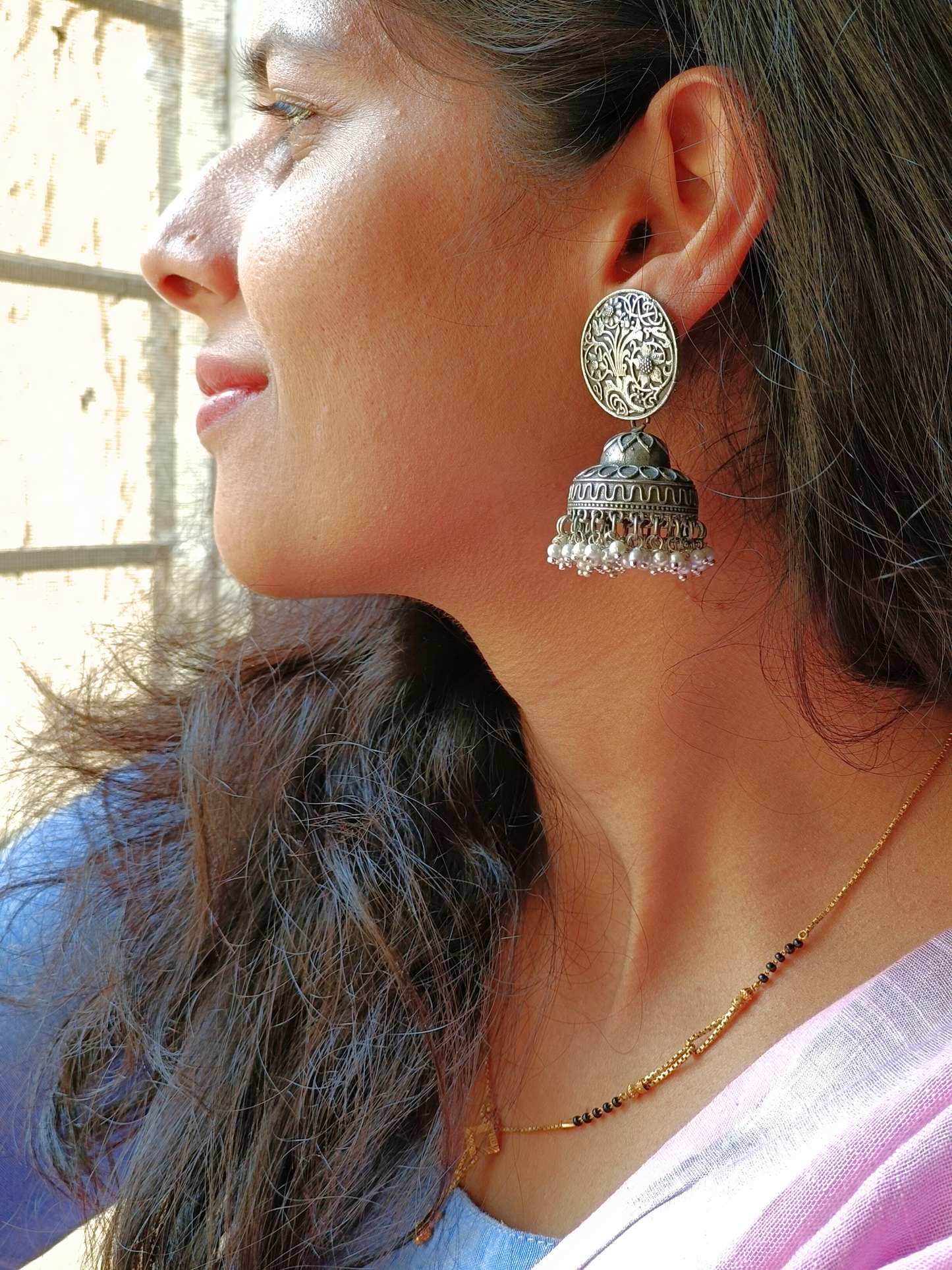 Omisha Oxidised Jhumka Earrings