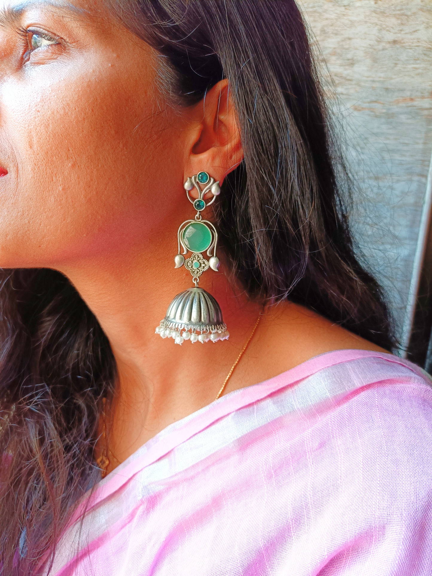 Sia Silver look alike Oxidised Jhumka