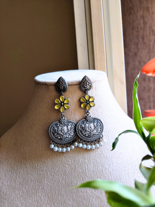 Gulnaz Oxidised Floral Drop Earrings