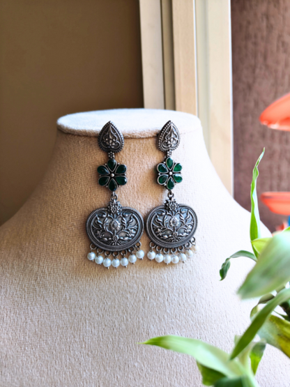 Gulnaz Oxidised Floral Drop Earrings