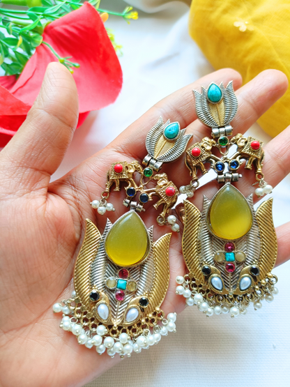 Manika Yellow Dual Tone Earrings