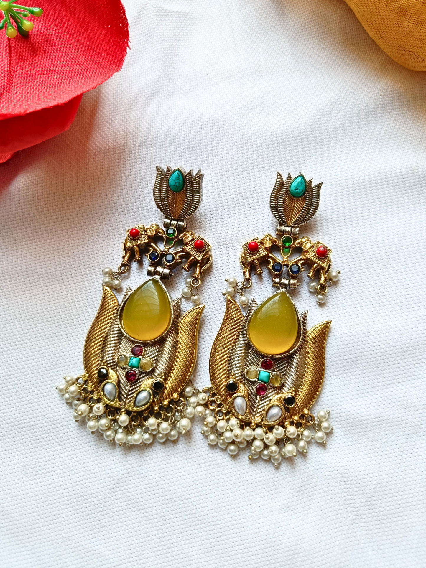 Manika Yellow Dual Tone Earrings