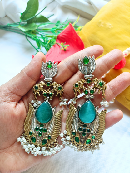 Manika Green Dual Tone Earrings