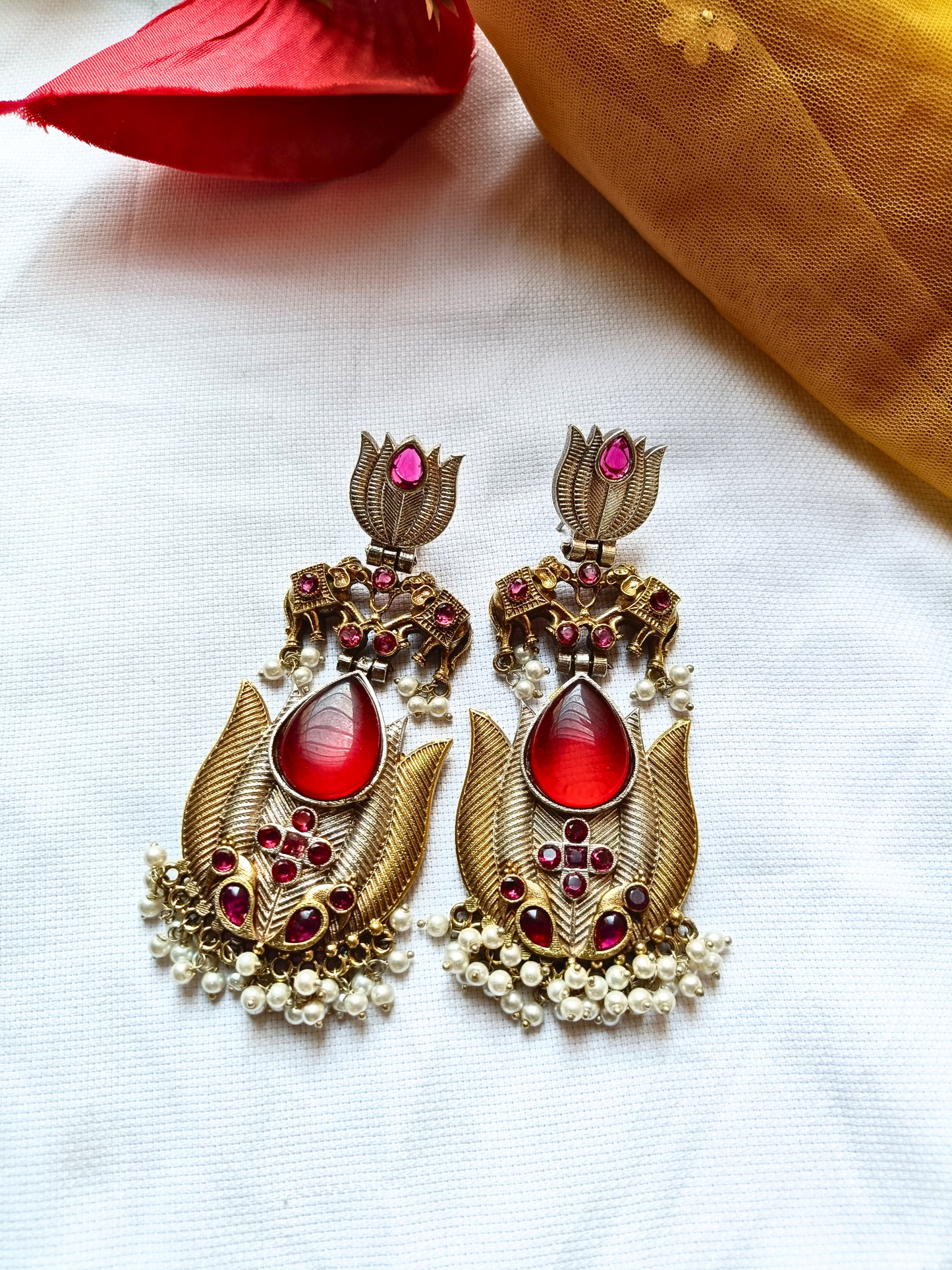 Manika Maroon Dual Tone Earrings