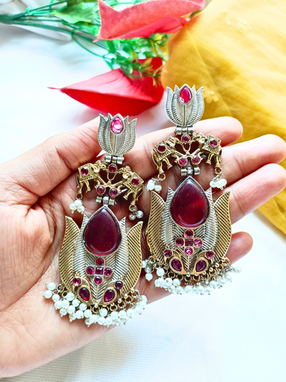 Manika Maroon Dual Tone Earrings