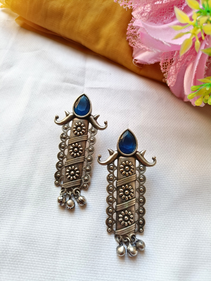 Triti Blue Oxidised Earrings