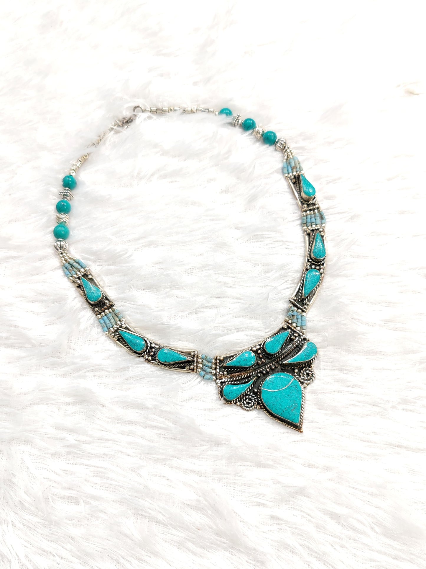 Boho Turquoise Stone Oxidised Necklace