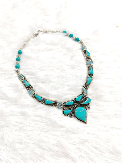 Boho Turquoise Stone Oxidised Necklace