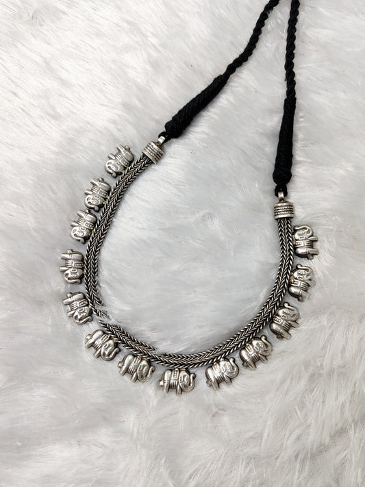 Tribal Elephant Oxidised Necklace