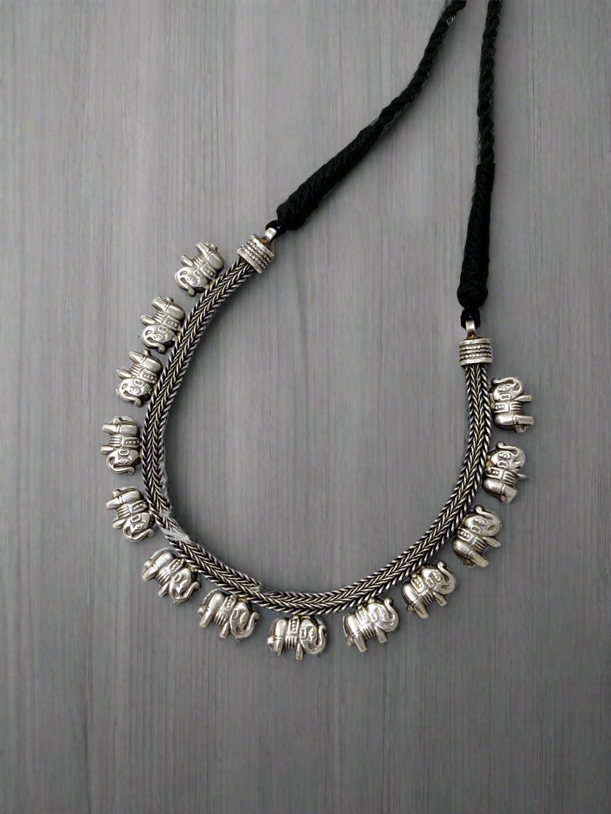 Tribal Elephant Oxidised Necklace