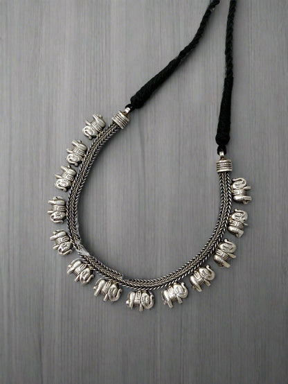 Tribal Elephant Oxidised Necklace