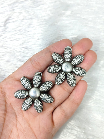 Vintage Floral Oxidised Studs