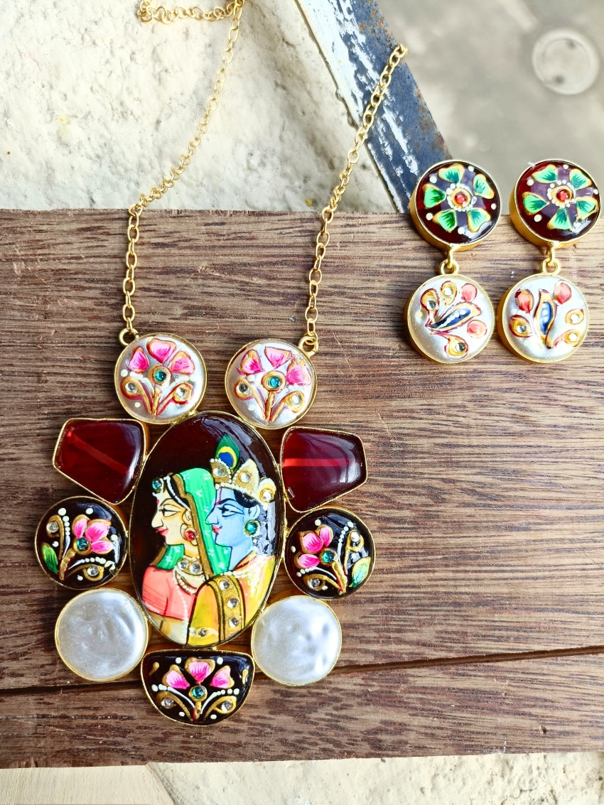 Radhe krishna Tanjore Pendant Set