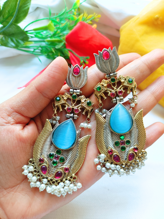 Manika Blue Dual Tone Earrings