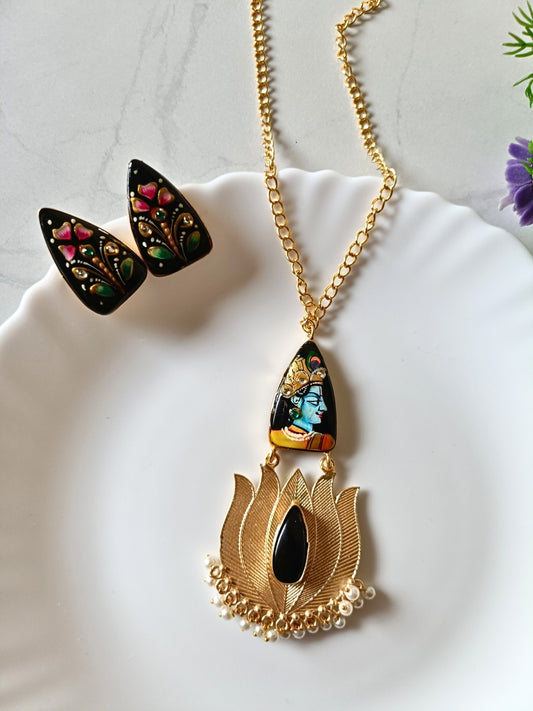 Tanjore Krishna Pendant Set