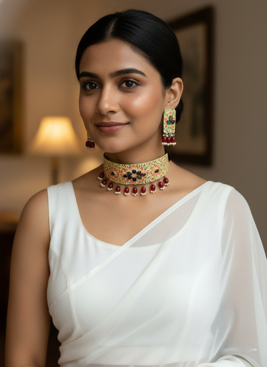 Hand Painted Floral Choker Set